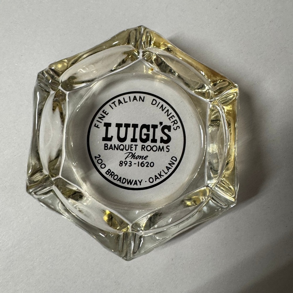 Vintage Luigis Banquet Rooms Oakland Clear Glass Hexagon Ashtray Italian Dinner